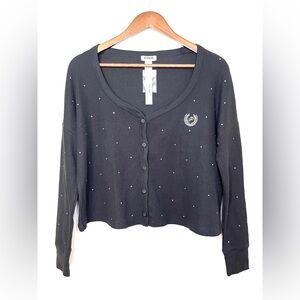 VS PINK Black Button Up Cardigan Sweater Long Sleeve Rhinestone |‎ XS